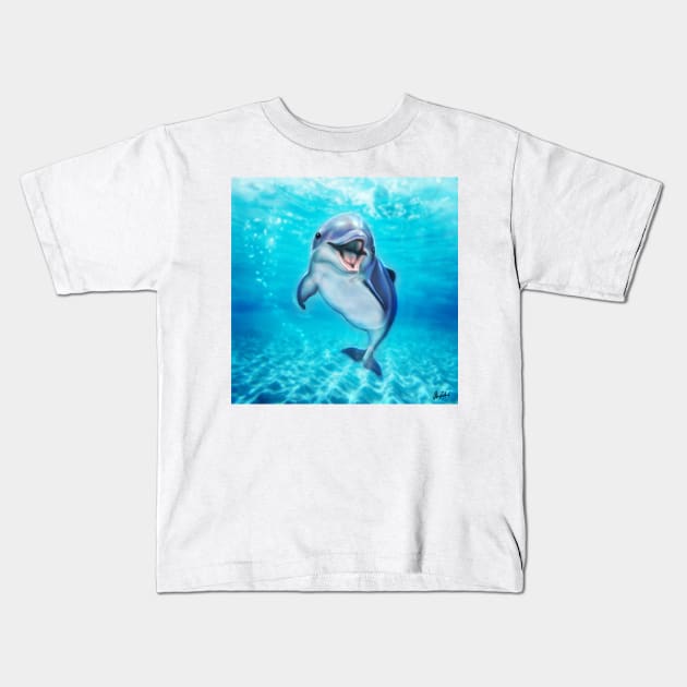 Smiling dolphin Kids T-Shirt by Artofokan
